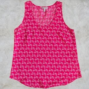 🌈Women's BANANA REPUBLIC Petite M Pink White Scooter Print Tank Top